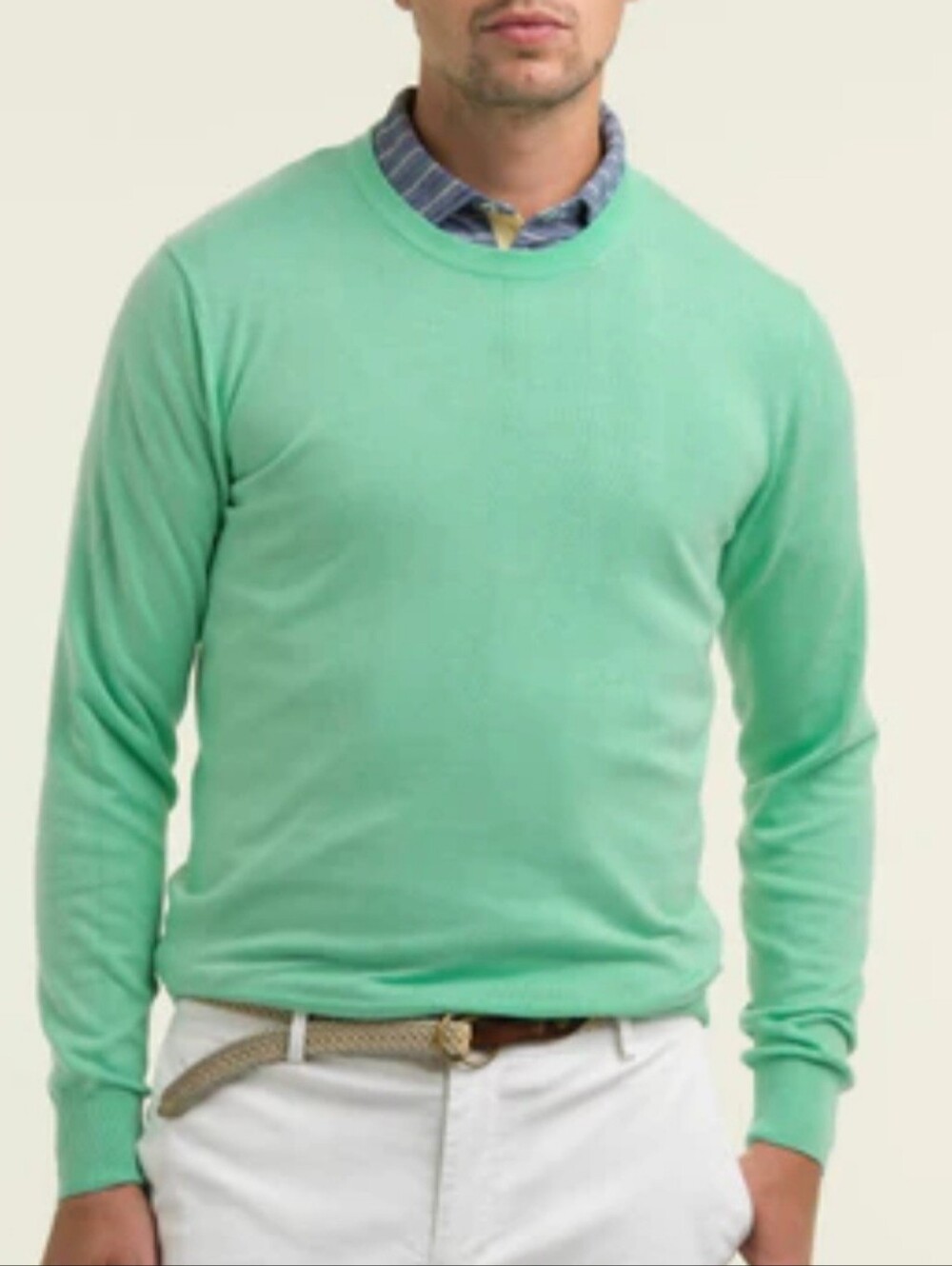 B.Draddy BD Crew Sweater Italian Cotton Seaglass Green Mens Large